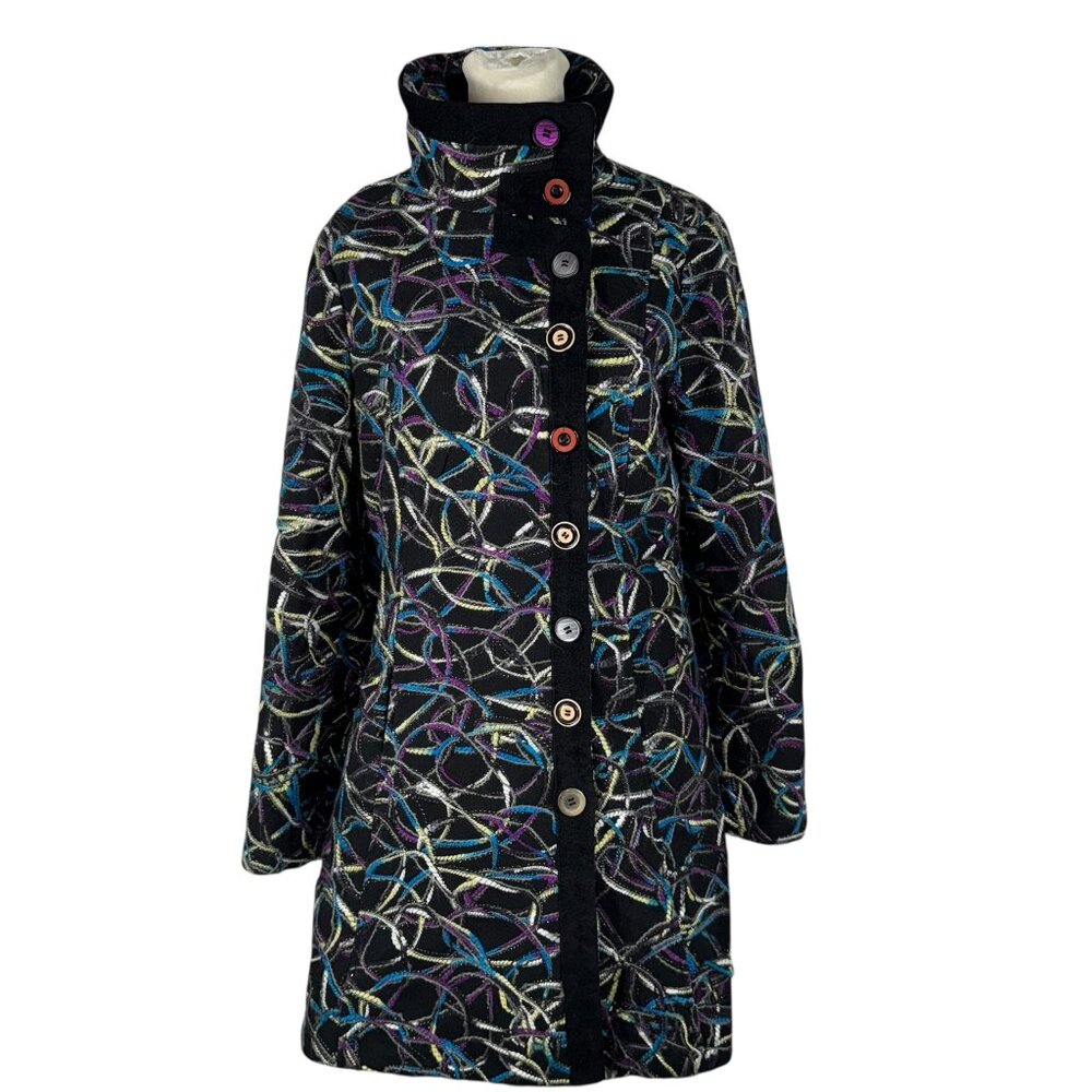 🧥 Like new Pink Martini CO-6681 Multicolor Wool Blend Button Coat | Size Medium